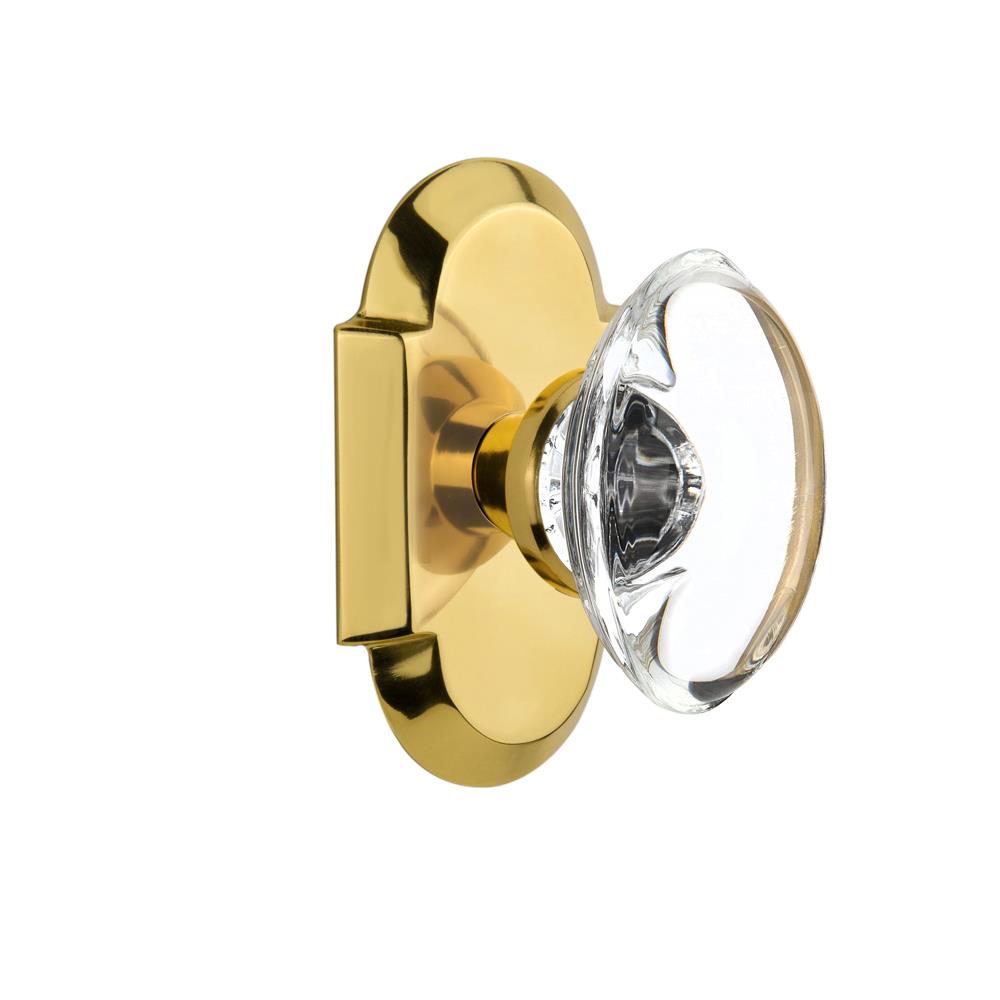 Nostalgic Warehouse COTOCC Privacy Knob Cottage Plate with Oval Clear Crystal Knob in Polished Brass